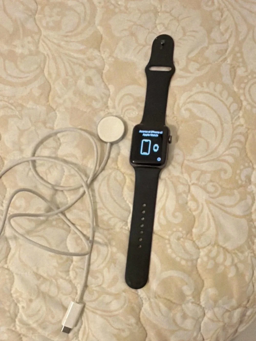 Apple Watch with black Silicone Band and Magnetic Charger. Used
